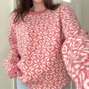 Bass Cozy Pink Heart Pattern Sweater